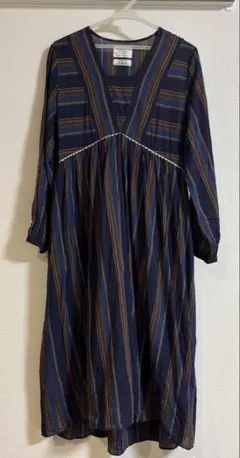 サニークラウズ　ネイビー ストライプ ロングワンピース
