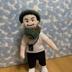 #2602d 小田和正 人形 ニット帽とマフラーのセット 緑/薄水/青