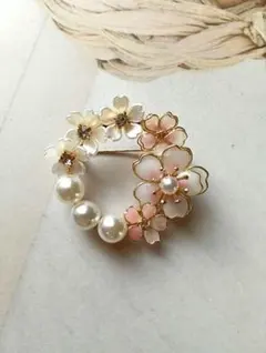 No.738ブローチM 桜のパールつきブローチ　ハレの日