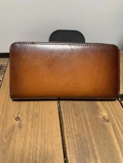 ブラウンレザー 長財布 ゴールドファスナー　メンズ