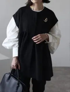 ボンジュールサガン　ダブルクロスペプラム『ジレのみ』　ブラック