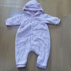 ユニクロ　80 ピンク　クマ　フリース アウター フード付き