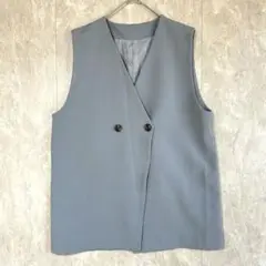 【レトロガール】オーバーサイズジレ F ブルーグレー ノースリーブベスト 裏地付