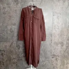 ✨チャオパニックティピー✨シャツワンピース♡長袖♡バンドカラー♡茶(ONE)