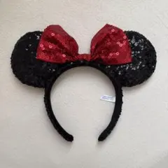 ディズニー カチューシャ ミニー スパンコール 赤 黒 レッド ブラック