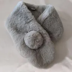 【12/16まで】MOONBATグレー ファー マフラー ポンポン付