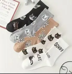 猫デザインのカジュアルソックス5足セット