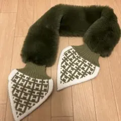 オリーブグリーン ファー ニット マフラー