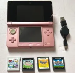 【ジャンク】ニンテンドー 3DS ピンクソフト4本 USBケーブル付き