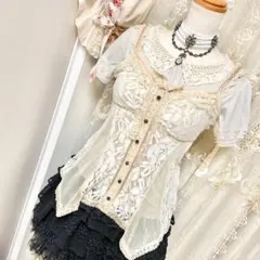 axes femme レースパピヨン袖レースブラウス Y2K 森ガール 姫カジ 
