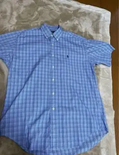 POLORalphLaurenBLAKE 半袖シャツ M ブルーチェック青ポニー
