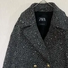 ✨️美品✨️ザラ ジャケット ダブル 金ボタン ツイード M 黒白 ポリエステルのサムネイル