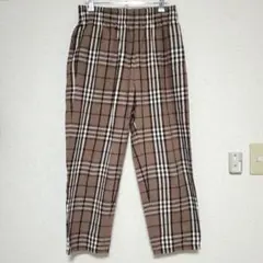 ブラウン系チェック ゴム入りカジュアルパンツ