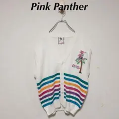 古着・ピンクパンサー・ニットベスト・フルボタンて　・デカロゴ刺繍・1560