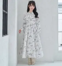ロゼミュ Ribbon pattern pleated dress S