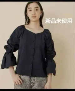 アダムエロペ コットンギャザーフリル2WAYブラウス オーガニック