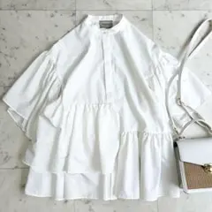 美品◇TREFUL+1 バタフライトップスチュニックペプラム フリル 