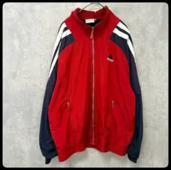 adidas　90s　ナイロンジャケット　万国旗タグ　赤　ロゴ刺繍　М