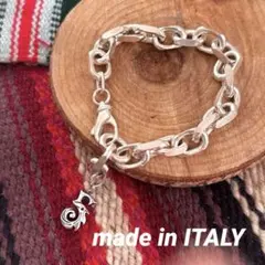 【美品】ITALY極太 ワイルド シルバー イタリア製小豆チェーンブレスレット