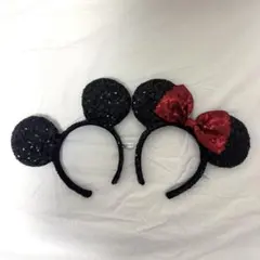 ディズニー ミッキー ミニー カチューシャ（スパンコール） 赤黒
