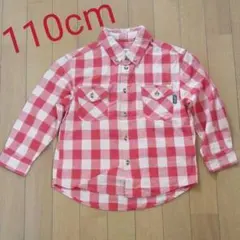 美品【春秋物衣料】チェック 長袖シャツ　110cm　赤