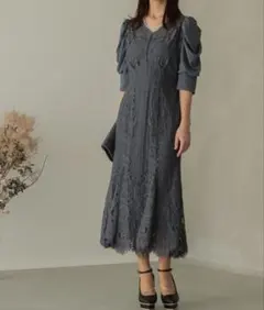 epicday ギャザースリーブレースロングワンピース　ドレス　オケージョン