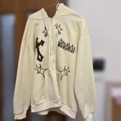 クリーム色フーディ y2kフード・ポケット付きパーカー