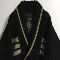 80s90s レアデザイン 古着 刺繍 ショールカラー ウールジャケット L 黒