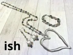 【A064】ishインディアンアゲート・BIGハートネックレス＆ブレス＆ピアス