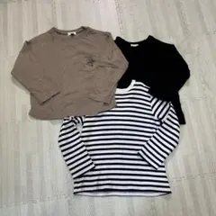 ミッキー刺繍ブラウンカットソー、ブラック・ボーダーロンT 3枚まとめ売り　110