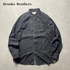Brooks Brothers ブラックワークコットンシャツ長袖フェード墨黒古着