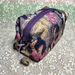 【ハンドメイド】超BIGサイズ　刺し子とパッチワークのフラットポーチ　和柄 ハンドメイド】超BIGサイズ 刺し子とパッチワークのフラット