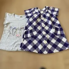 紫と白のチェック ワンピース＆Tシャツセット