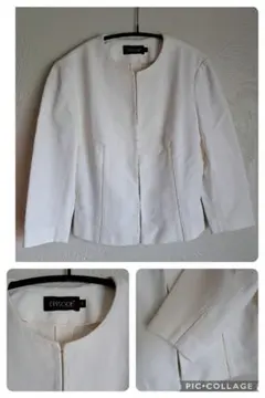 【美品】白系ジャケット　ノーカラージャケット　七分袖　Sサイズ
