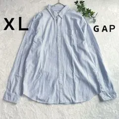 G AＰメンズのブルー、ストライプ長袖シャツ　羽織り　ボタンダウンシャツ XＬ