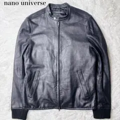 ナノユニバース レザージャケット 羊革 リブニット ブラック L キルティング