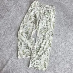 ZARA 長ズボン ボタニカル カジュアル 透け感 M相当 白 緑.2432