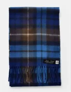 値下❗️JOHN SCOTT ジョンスコット ラムウール チェック マフラー 紺茶