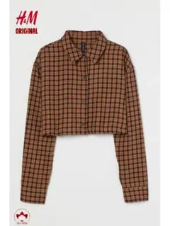 H&M チェック柄 クロップド丈 シャツ ブラウンのサムネイル