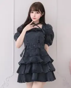 pium ピウム ティアードフリルミニワンピース ブラック デニム - メルカリ