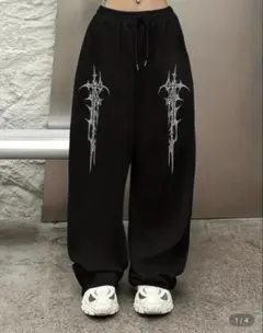 SHEIN スウェットパンツ ジャージ ロゴデザイン ブラック