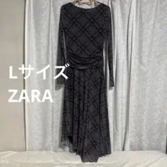 ZARA チェック アシンメトリー ロングワンピース