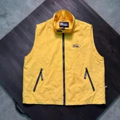 7BS1 FIRST DOWN ジップアップベスト　黄色　L 裏メッシュ　古着