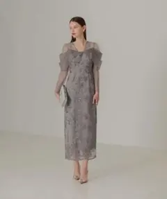 【LEJA】チュールロングスリーブリーフIラインワンピースドレス