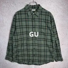 GU ジーユー フランネルチェックシャツ 長袖 グリーン 緑 【Lサイズ】