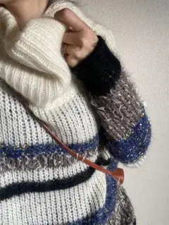 ENDAYカジュアルニットセーター ボーダー フリンジ付き