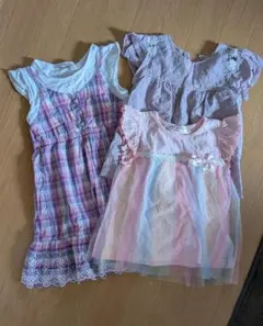 可愛い半袖3点セット チェック柄チュニック.ノースリーブ女の子　110cm