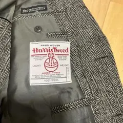 ハリスツイードジャケット　 チャコールのヘリンボン柄　　センターベント