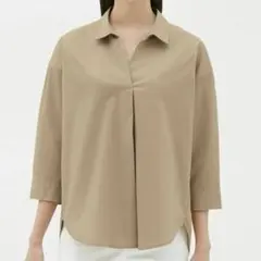【タグ付き】GU オーバーサイズ スキッパーシャツ (7分袖) ベージュ