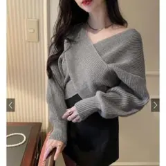 GRL　グレイル　カシュクールニットトップス　フリーサイズ　グレー　mb1515